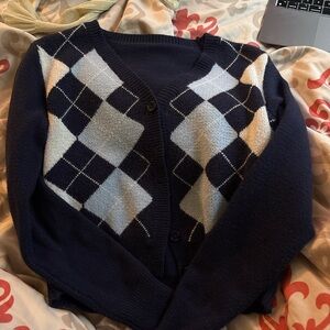 Navy Argyle Cardigan Sweater